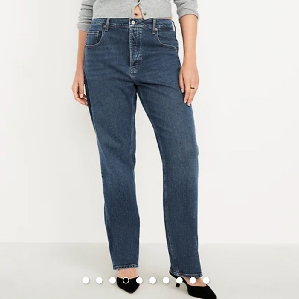 Old Navy petite dark blue mid rise slouchy straight jeg jeans